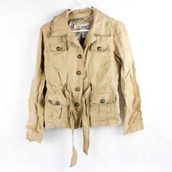 Vintage Live a Little Beige Tie-Front Linen Jacket Women's Medium