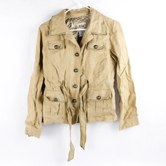 Vintage Live a Little Beige Tie-Front Linen Jacket Women's Medium