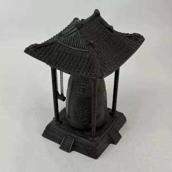 Vintage Oriental Wrought Iron Pagoda Temple Prayer Gong Bell With Hammer