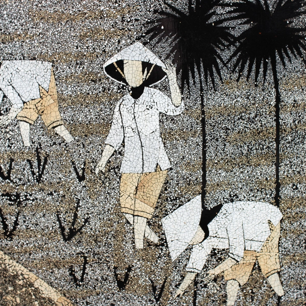 Vietnamese Wood Black Lacquer Eggshell Hanging Wall Decoration 11.5" x 15.25"