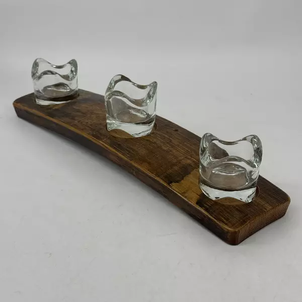 Half Wine Barrel Stave Candle Holder With 3 Clear Glass Votive Candle Holders