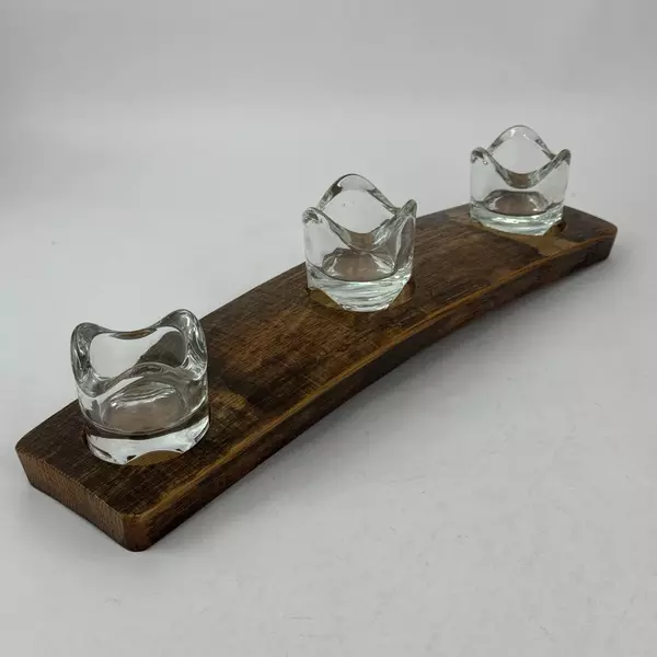 Half Wine Barrel Stave Candle Holder With 3 Clear Glass Votive Candle Holders