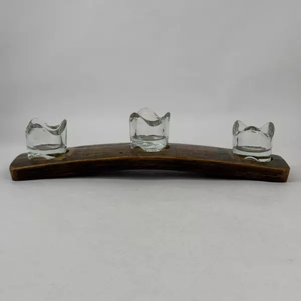 Half Wine Barrel Stave Candle Holder With 3 Clear Glass Votive Candle Holders