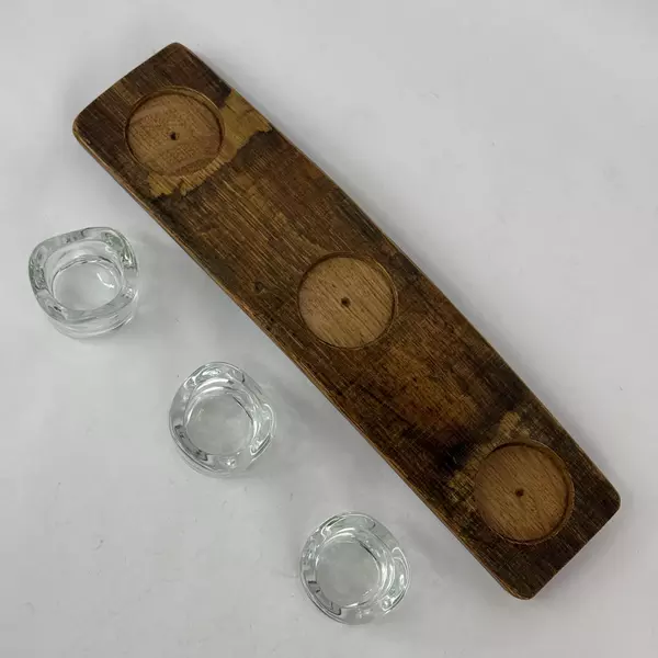 Half Wine Barrel Stave Candle Holder With 3 Clear Glass Votive Candle Holders