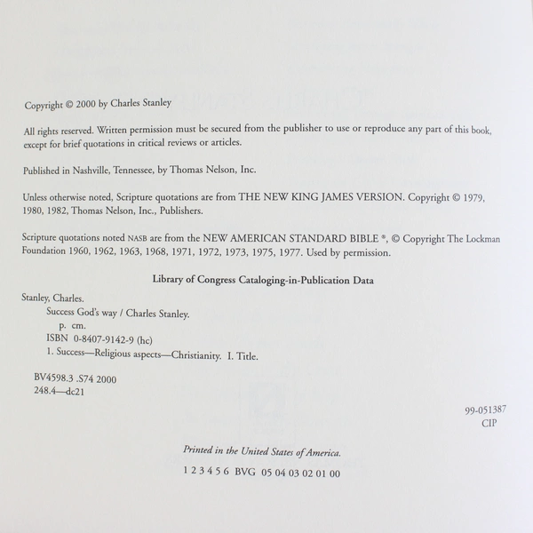 Success God's Way by Charles F. Stanley 2000 Hardcover