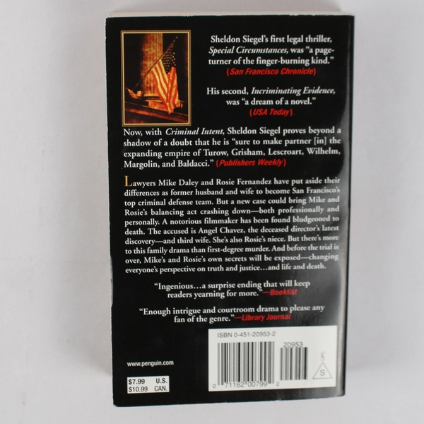 Criminal Intent By Sheldon Siegel Paperback New American Library 2002