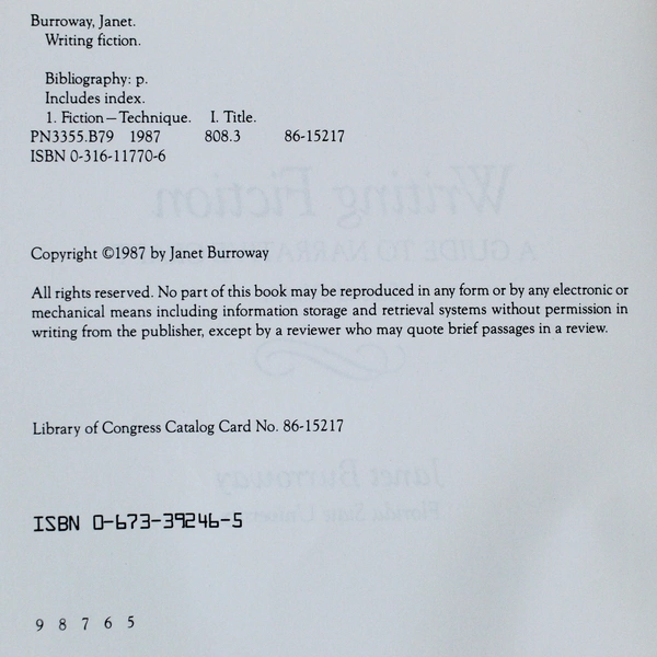 Writing Fiction by Janet Burroway - Narrative Craft Guide, 1987 Paperback