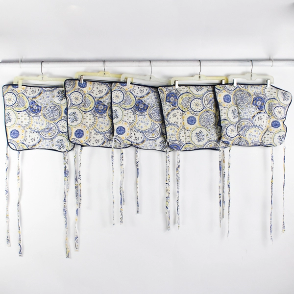 Set of 5 Tile Design Blue, White, and Yellow Patterned Seat Cushions 15" x 17"