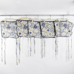 Set of 5 Tile Design Blue, White, and Yellow Patterned Seat Cushions 15" x 17"