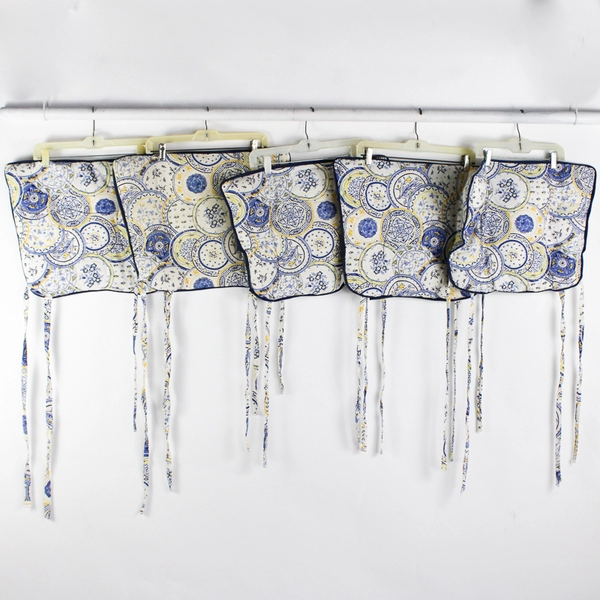 Set of 5 Tile Design Blue, White, and Yellow Patterned Seat Cushions 15" x 17"