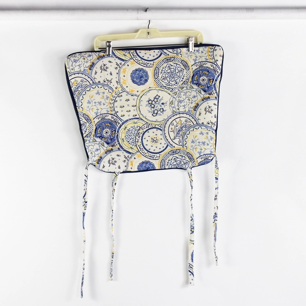 Set of 5 Tile Design Blue, White, and Yellow Patterned Seat Cushions 15" x 17"