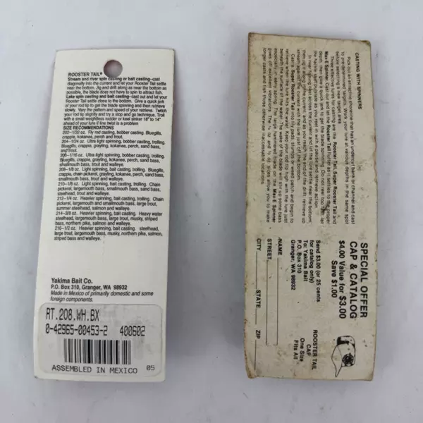 Lot of 2 Wordens Rooster Tail In-Line Spinner 1/16 And 1/8 oz Treble Hook