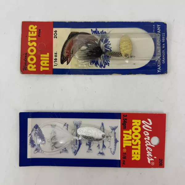 Lot of 2 Wordens Rooster Tail In-Line Spinner 1/16 And 1/8 oz Treble Hook