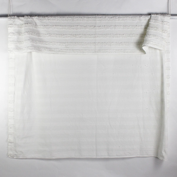 Market Street Bath Shower Curtain Solid White With White Stripes 100% Cotton