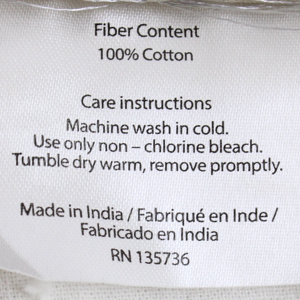 Market Street Bath Shower Curtain Solid White With White Stripes 100% Cotton