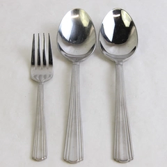 Lot Of 3 Martha Stewart Metropolis Stainless Flatware: Serving Spoons/Salad Fork