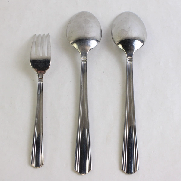 Lot Of 3 Martha Stewart Metropolis Stainless Flatware: Serving Spoons/Salad Fork