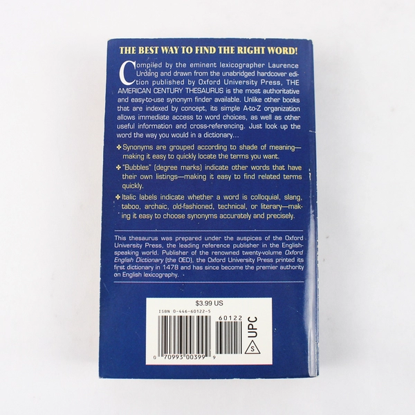 The American Century Thesaurus Laurence Urdang 1992 1995 Paperback Book