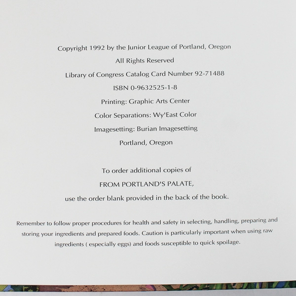 From Portland's Palate by The Junior League of Portland 1992 Hardcover Book