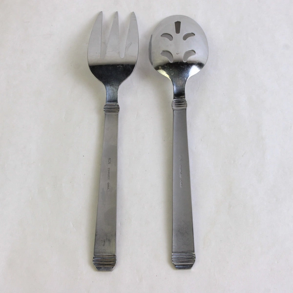 Lot of 2 Martha Stewart MFS1 Stainless Flatware Serving Fork and Slotted Spoon