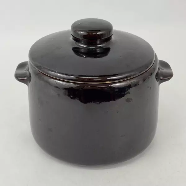 West Bend Bean Pot Stock Pot with Lid Brown Glazed Stoneware USA