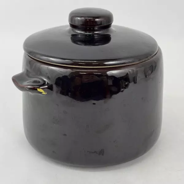 West Bend Bean Pot Stock Pot with Lid Brown Glazed Stoneware USA
