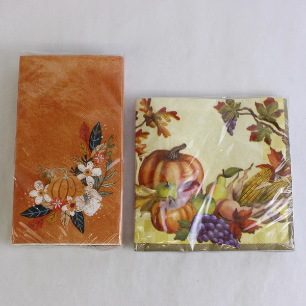 Lot Of 2 Trend Setter Pumpkin Floral/Harvest Luncheon & Guest Paper Napkins