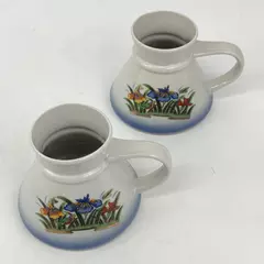 Lot of 2 Ceramic Travel Coffee or Tea Mugs With Wide Bases And Irises
