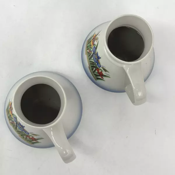 Lot of 2 Ceramic Travel Coffee or Tea Mugs With Wide Bases And Irises