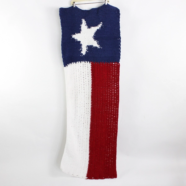 Handmade Red White and Blue Texas Flag Shawl 26" x 64"