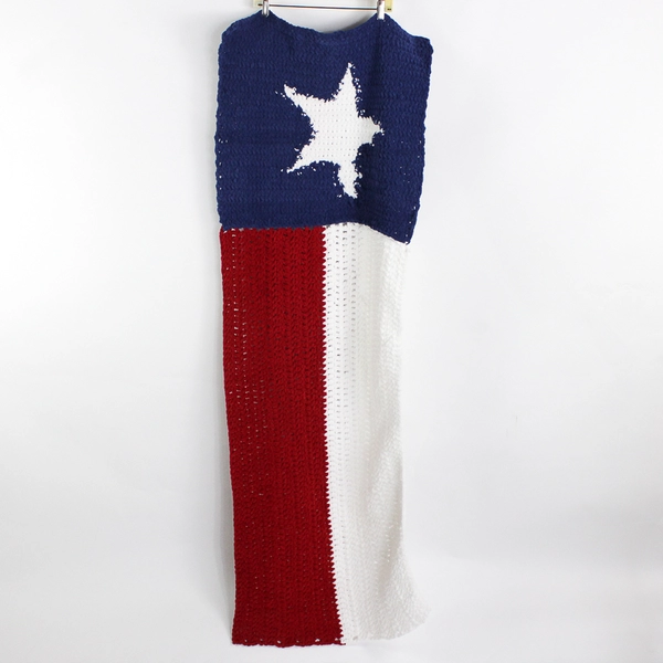 Handmade Red White and Blue Texas Flag Shawl 26" x 64"
