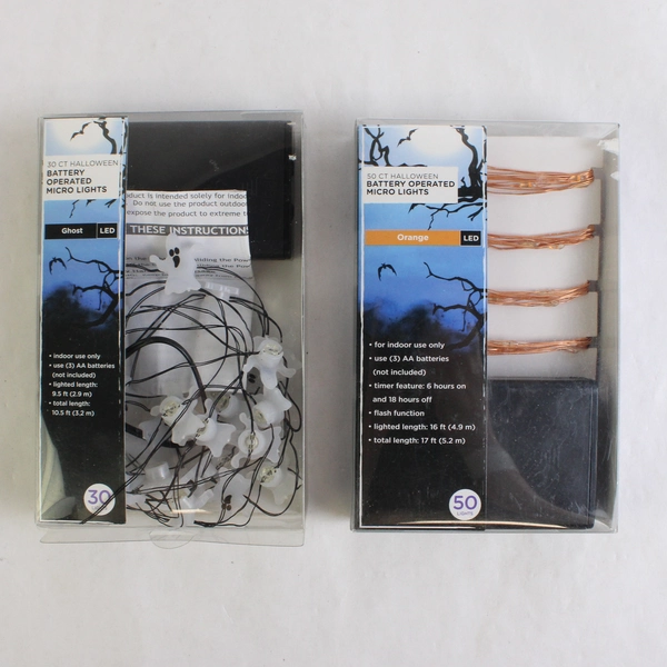 Lot Of 2 Big Lots Stores Battery Operated Micro Lights Halloween Ghost Orange