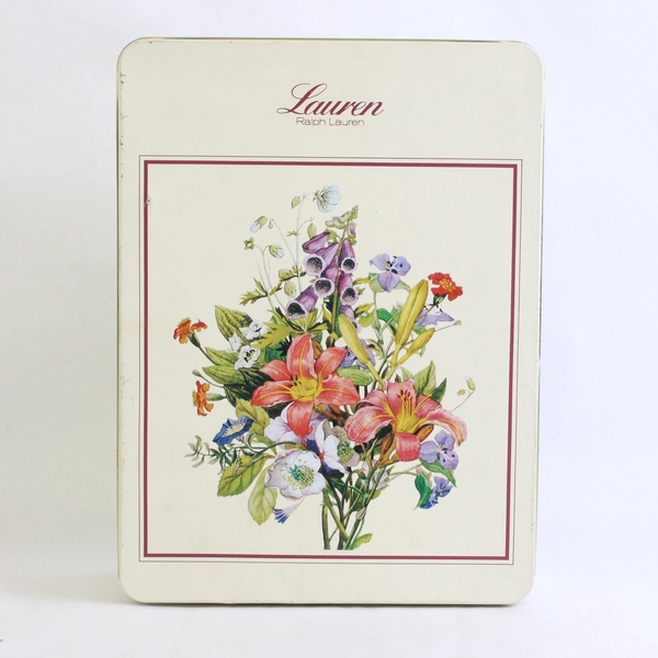 Vintage Ralph Lauren Floral Design Tin Storage Box 3" x 8" x 10.5"