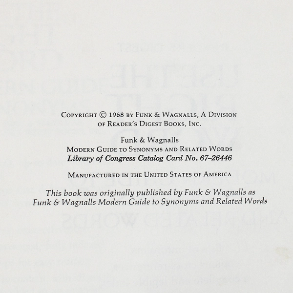 Vintage Reader's Digest Use the Right Word Edited by S I Hayakawa 1968 HC DJ