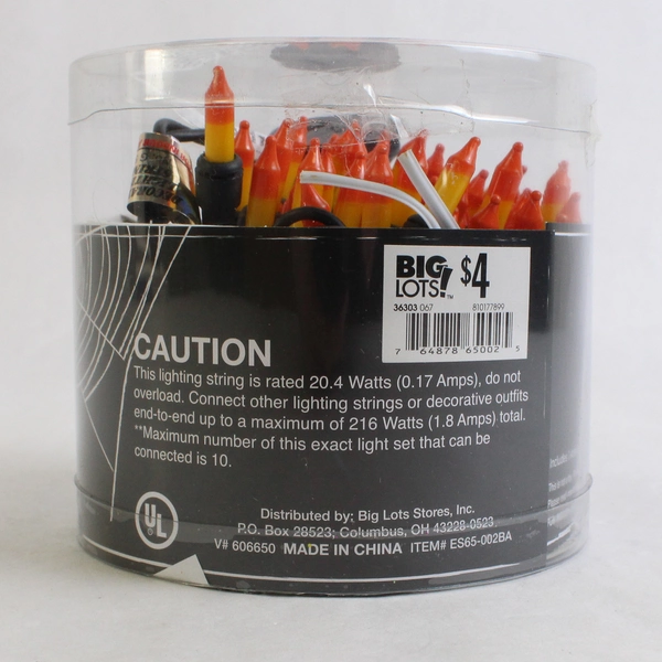 Big Lots Store Halloween Indoor/Outdoor 50 Count String Lights Orange/Yellow