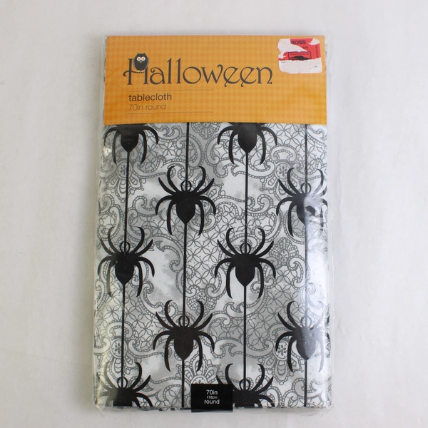 Elrene Home Fashion Halloween Tablecloth 70" Round Spiders Gray/Black