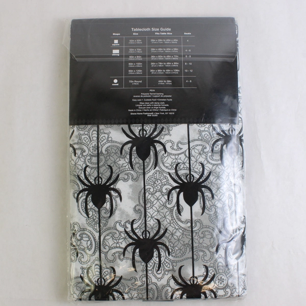 Elrene Home Fashion Halloween Tablecloth 70" Round Spiders Gray/Black