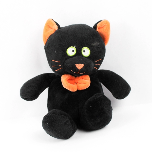 City Streets Black Orange Plush Kitty Cat Bowtie Bow Stuffed Animal 10.5"
