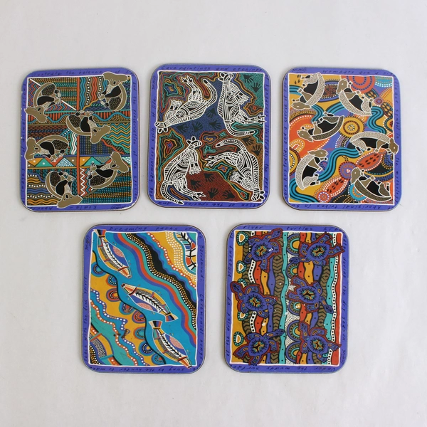 Set Of 5 Out of 6 Jason Coaster Cork Back Art Balarinji Aboriginal Australia