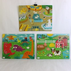 Lot of 3 Chuckle & Roar Kids' Jigsaw Puzzles: Farm, Zoo and Dinosaurs 