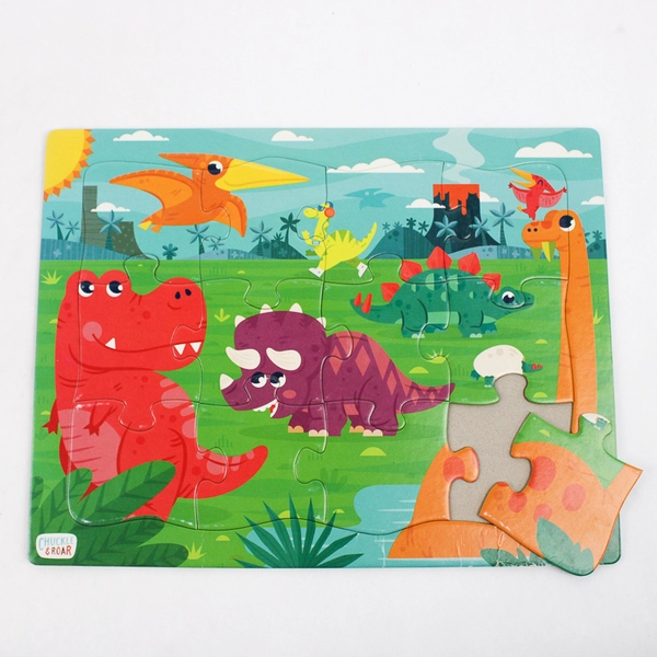 Lot of 3 Chuckle & Roar Kids' Jigsaw Puzzles: Farm, Zoo and Dinosaurs 