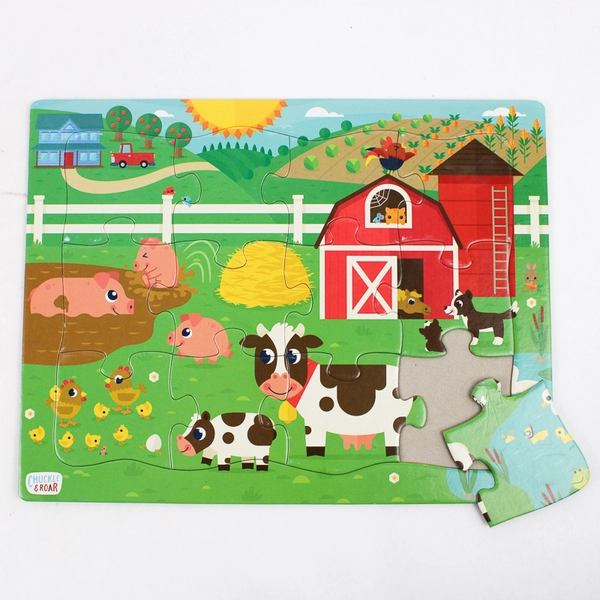 Lot of 3 Chuckle & Roar Kids' Jigsaw Puzzles: Farm, Zoo and Dinosaurs 