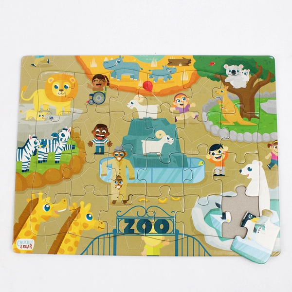 Lot of 3 Chuckle & Roar Kids' Jigsaw Puzzles: Farm, Zoo and Dinosaurs 