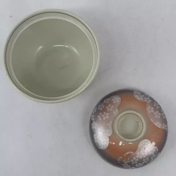 Pink Lavender And White Ceramic Asian Rice or Noodle Bowl And Lid Floral Pattern