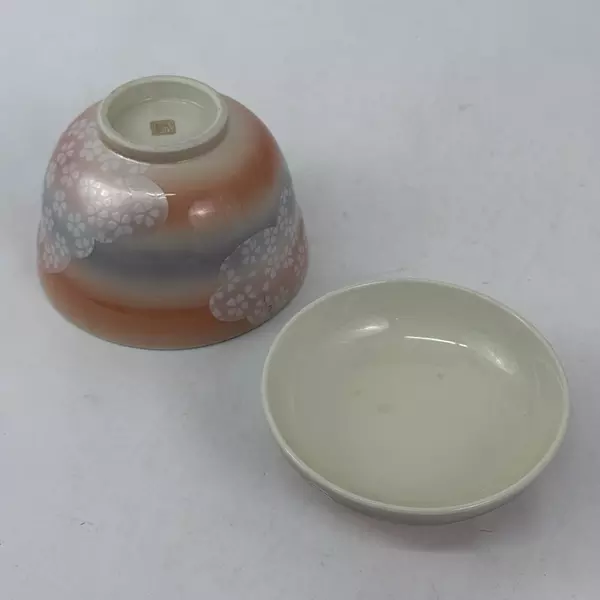 Pink Lavender And White Ceramic Asian Rice or Noodle Bowl And Lid Floral Pattern