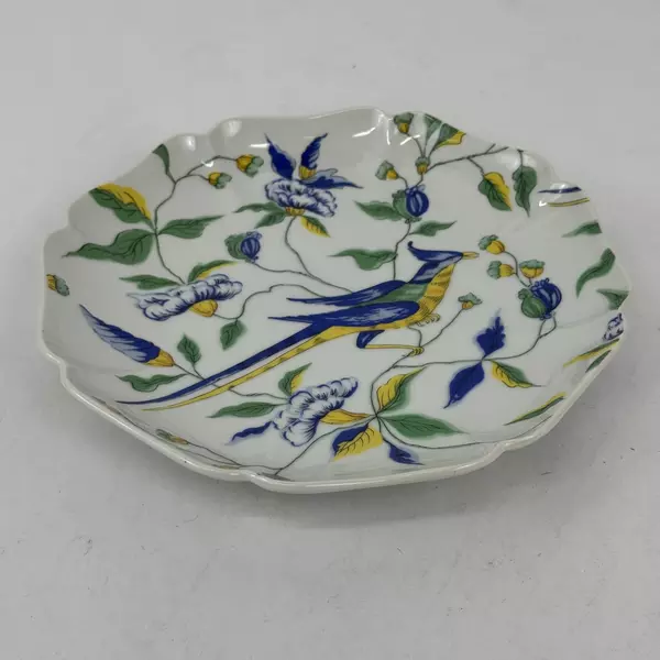 1975 Fitz and Floyd Scalloped Edge Plate Blue Green Yellow Bird And Flowers 
