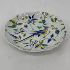 1975 Fitz and Floyd Scalloped Edge Plate Blue Green Yellow Bird And Flowers 
