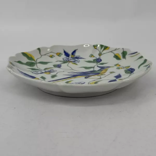 1975 Fitz and Floyd Scalloped Edge Plate Blue Green Yellow Bird And Flowers 