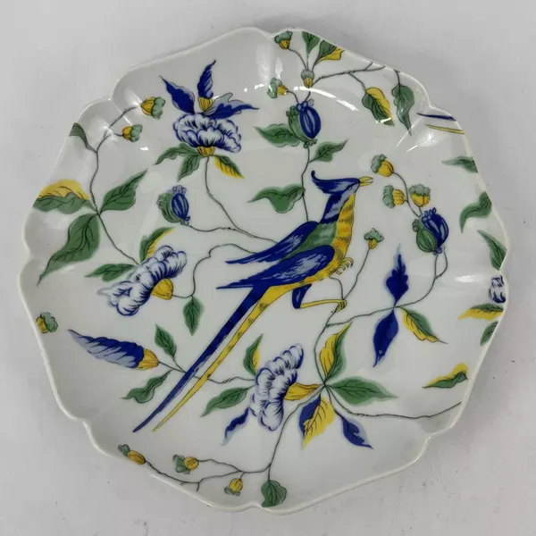 1975 Fitz and Floyd Scalloped Edge Plate Blue Green Yellow Bird And Flowers 