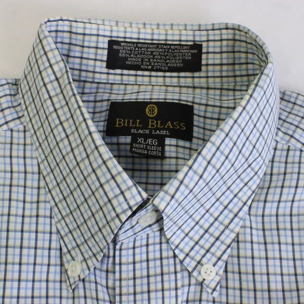 Bill Blass Blue & Yellow Plaid Short-Sleeved Button-Down Shirt Men's XL